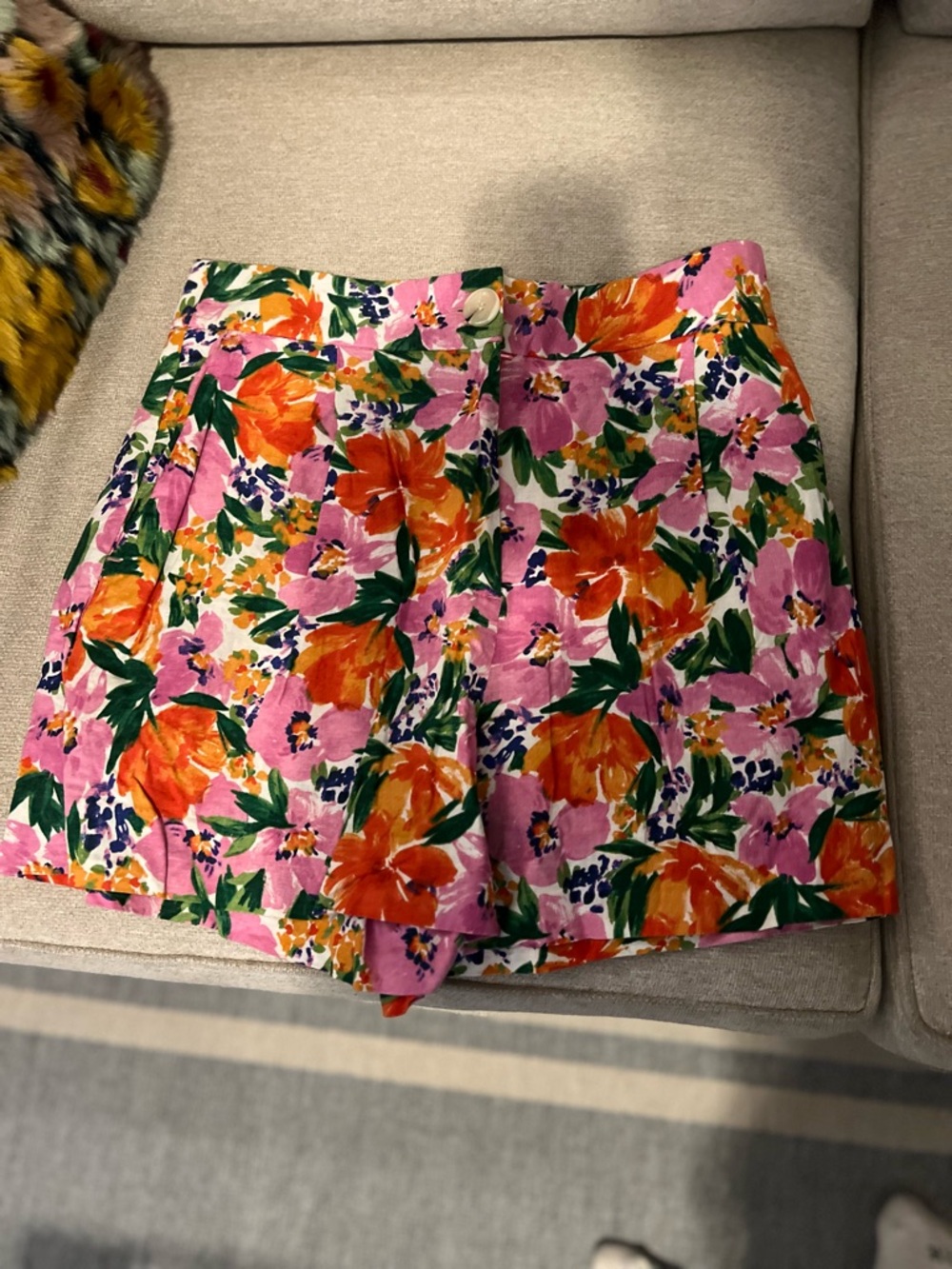 Zara Bright Floral High-Waist Skort in Pink, Orange & Green